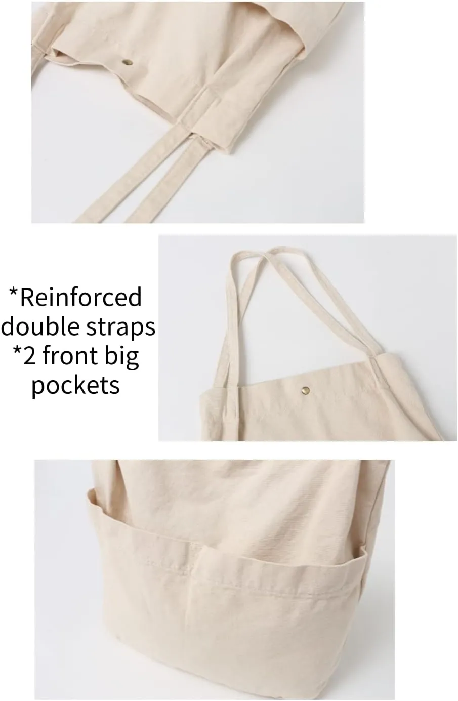 Jeelow Canvas Tote Handbag Shoulder Bucket Bag Purses For Men & Women With Pockets