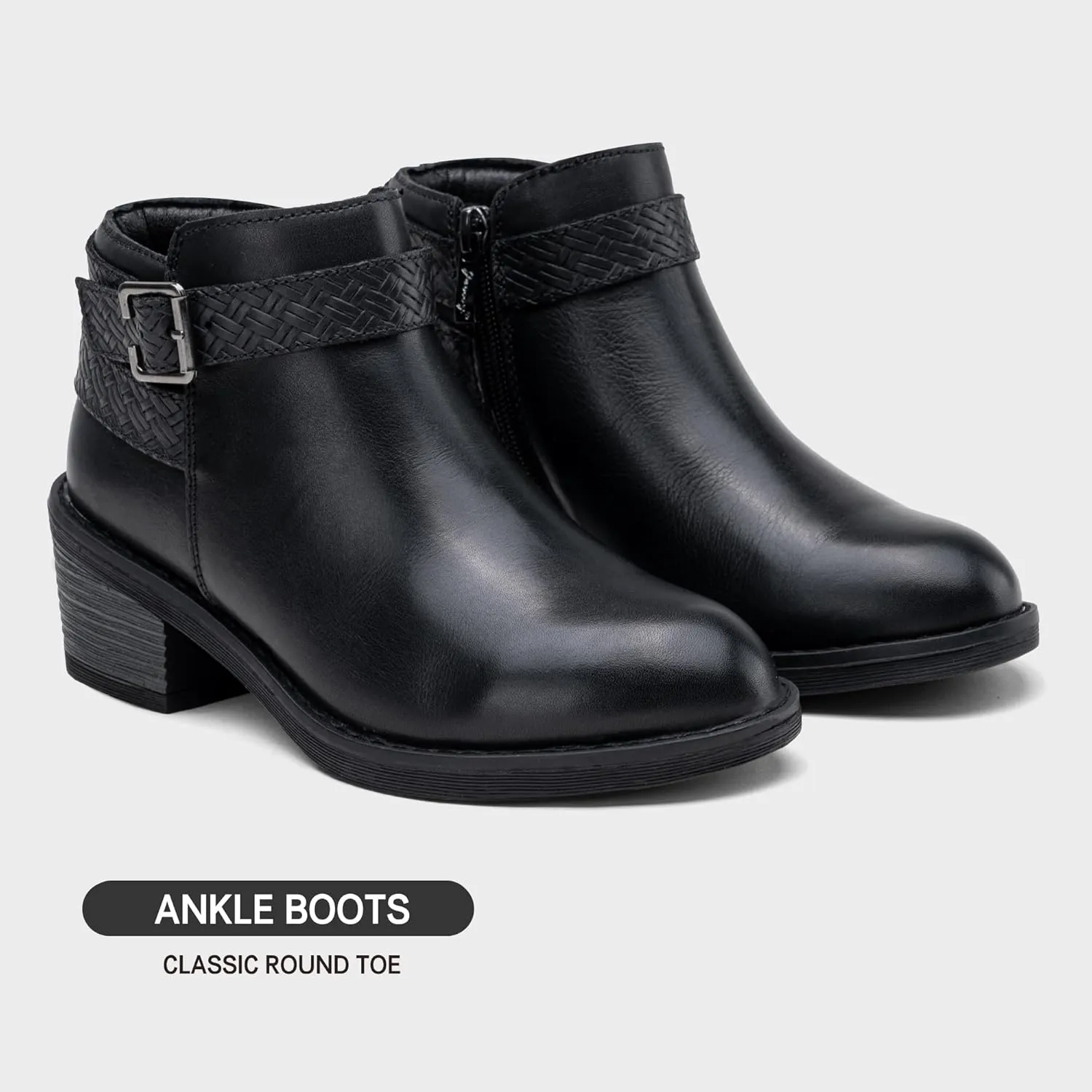 Jeossy Women's Ankle Boots, Low Heel Short Booties, Dress Fall Boots with Inner Zipper