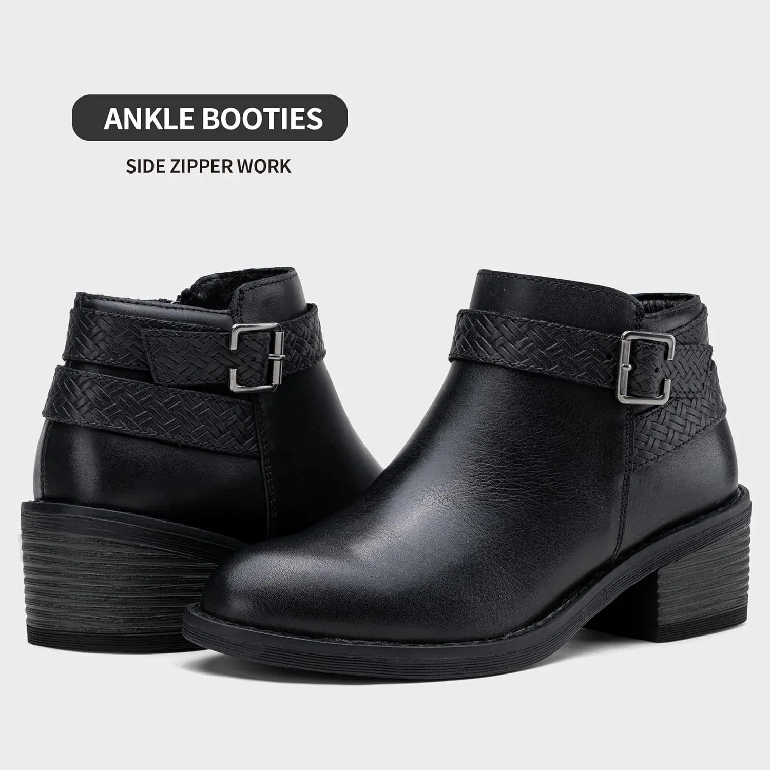 Jeossy Women's Ankle Boots, Low Heel Short Booties, Dress Fall Boots with Inner Zipper