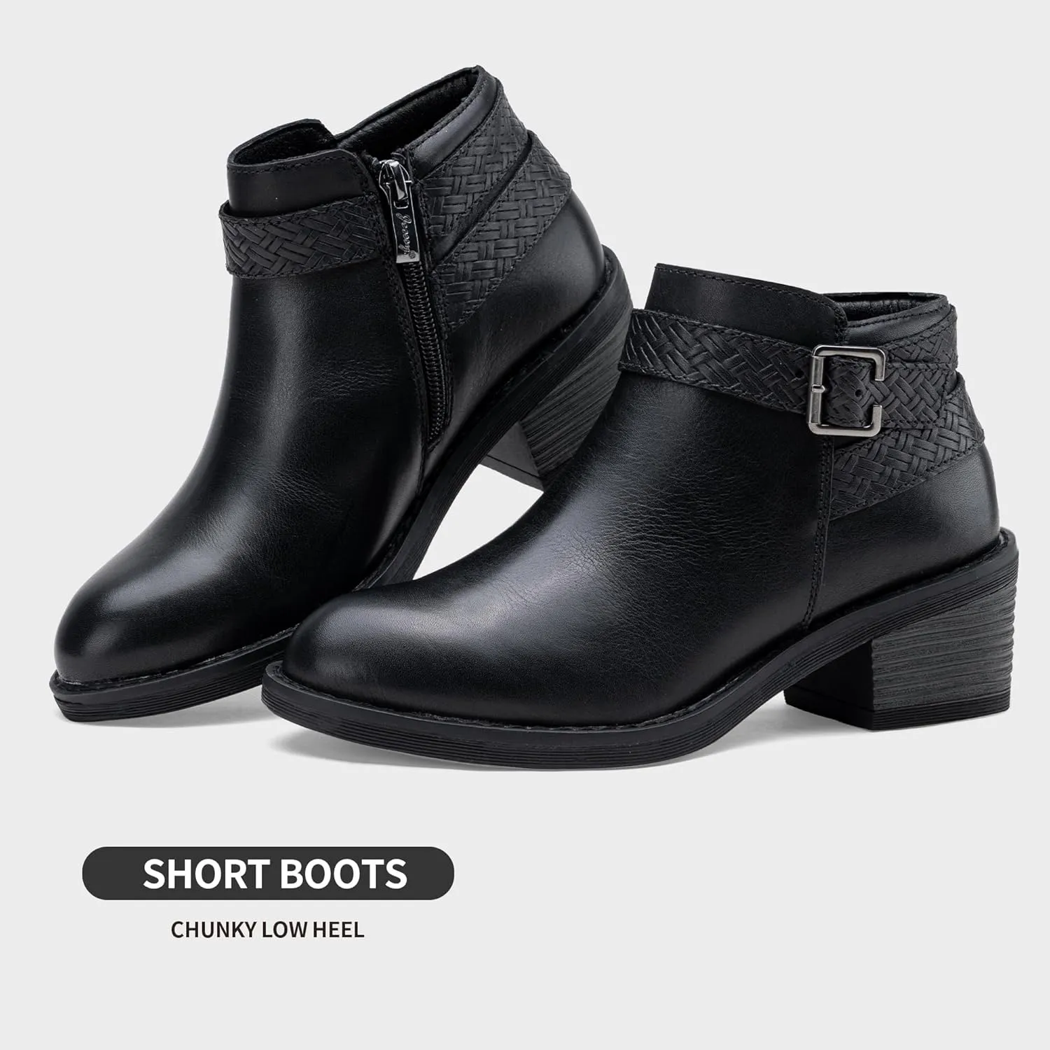 Jeossy Women's Ankle Boots, Low Heel Short Booties, Dress Fall Boots with Inner Zipper