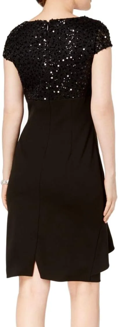 Jessica Howard Women's Cap Sleeve Bodice with Asymmetrical Ruffle Side Tuck Skirt