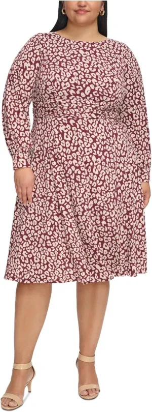 Jessica Howard Womens Plus Printed Work Day Wear Midi Dress