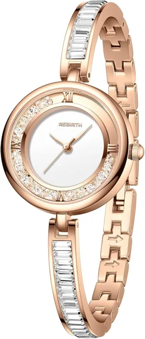 JewelryWe Women Watch Silver/Gold Plated Banlge Bracelet Watch Simple Round Analog Rhinestone Dress Watch Stylish Business Casual Watch