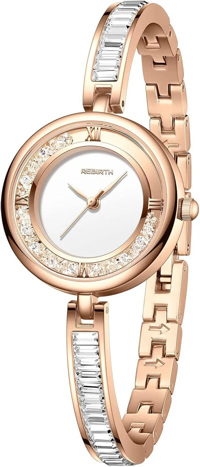 JewelryWe Women Watch Silver/Gold Plated Banlge Bracelet Watch Simple Round Analog Rhinestone Dress Watch Stylish Business Casual Watch