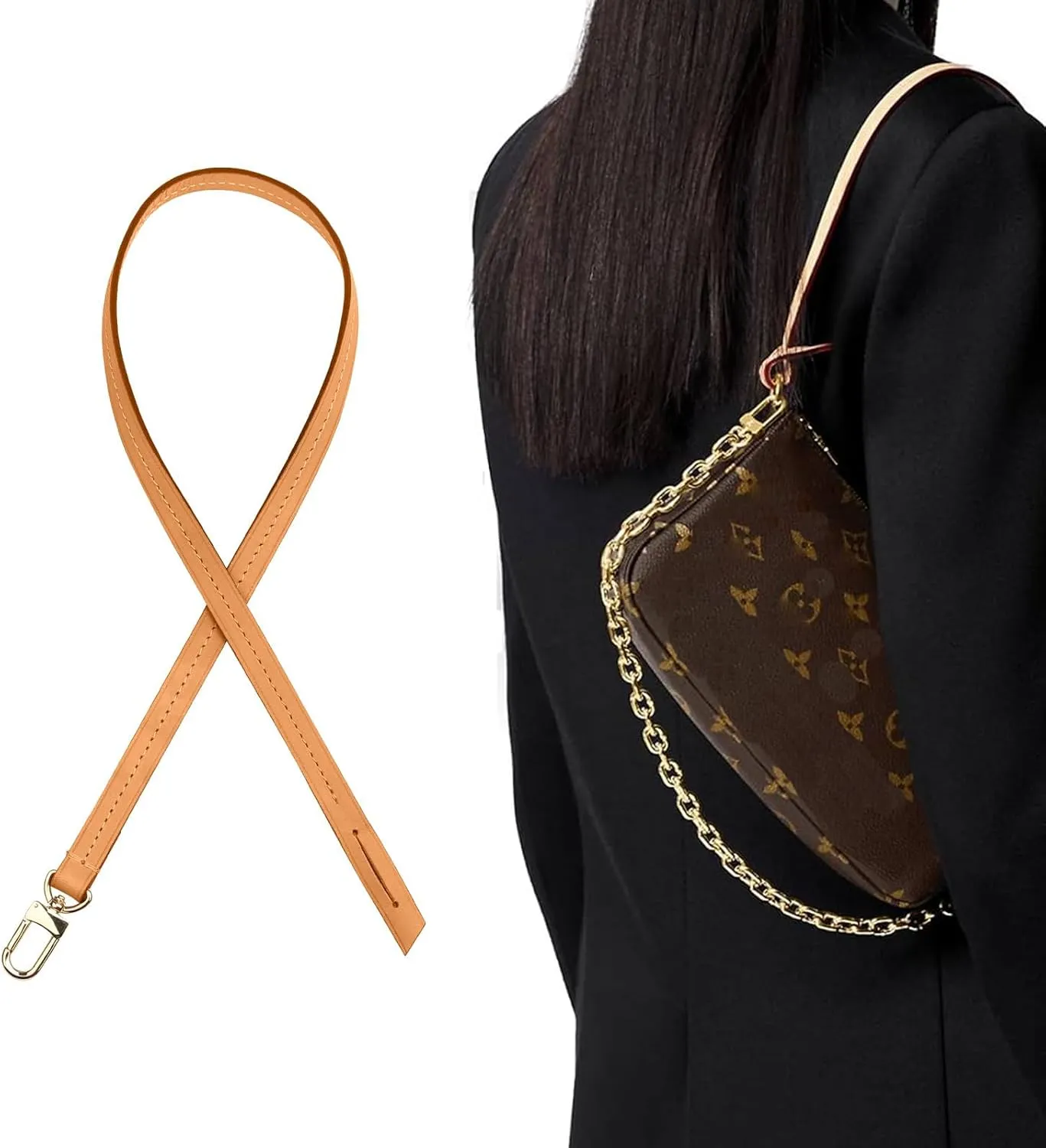 jiesinlov Vachetta Leather Strap Replacement,Purse Shoulder Straps for Handbag (Single Buckle-Length:23.5in)