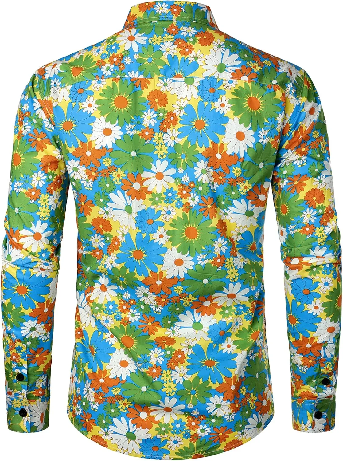 JOGAL Mens 70s Floral Dress Shirt Long Sleeve Printed Casual Button Down Shirts