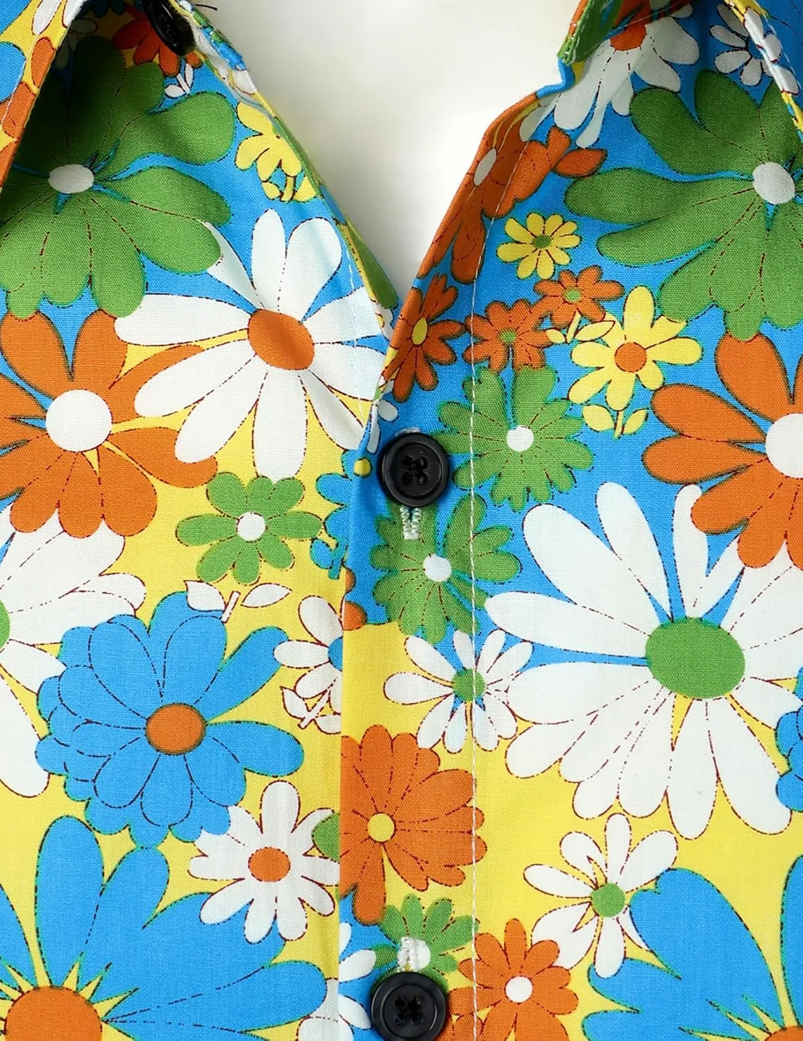 JOGAL Mens 70s Floral Dress Shirt Long Sleeve Printed Casual Button Down Shirts