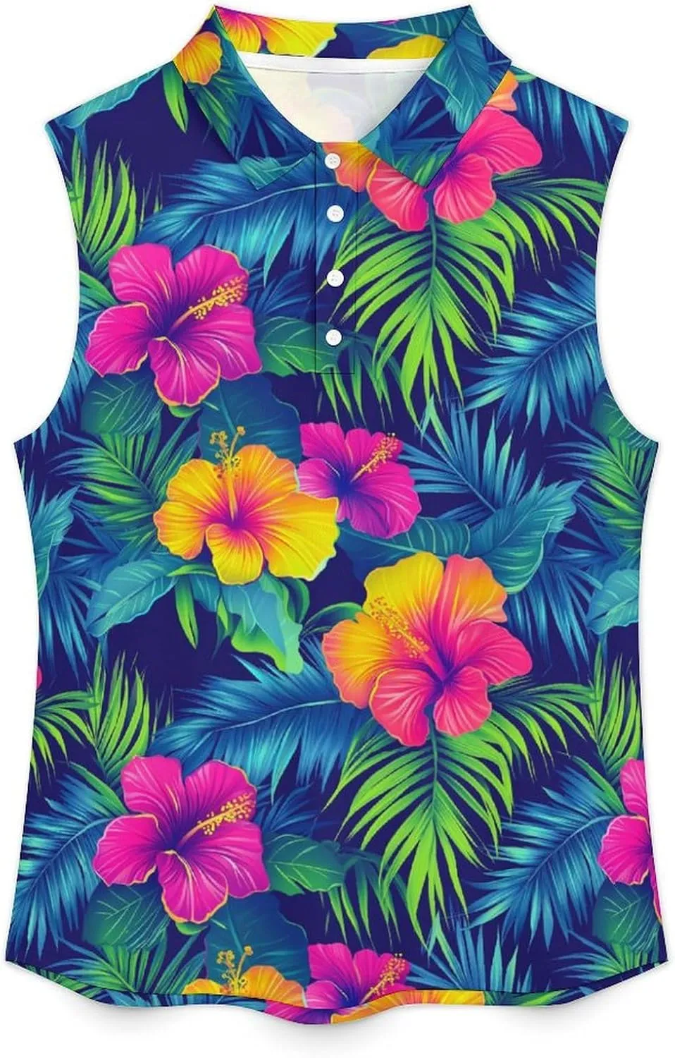 JooMeryer Women's Moisture Wicking Golf Shirt Hawaiian Surfing Flower Printed Sleeveless Athletic Shirts