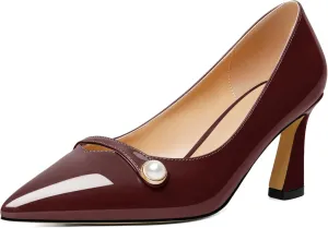Joseywade Women's Low Heel Pumps 2.5 Inch Closed Pointed Toe Kitten Heels Slip On Business Pearl Dressy Shoes