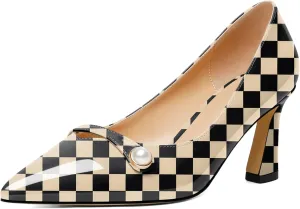 Joseywade Women's Low Heel Pumps 2.5 Inch Closed Pointed Toe Kitten Heels Slip On Business Pearl Dressy Shoes