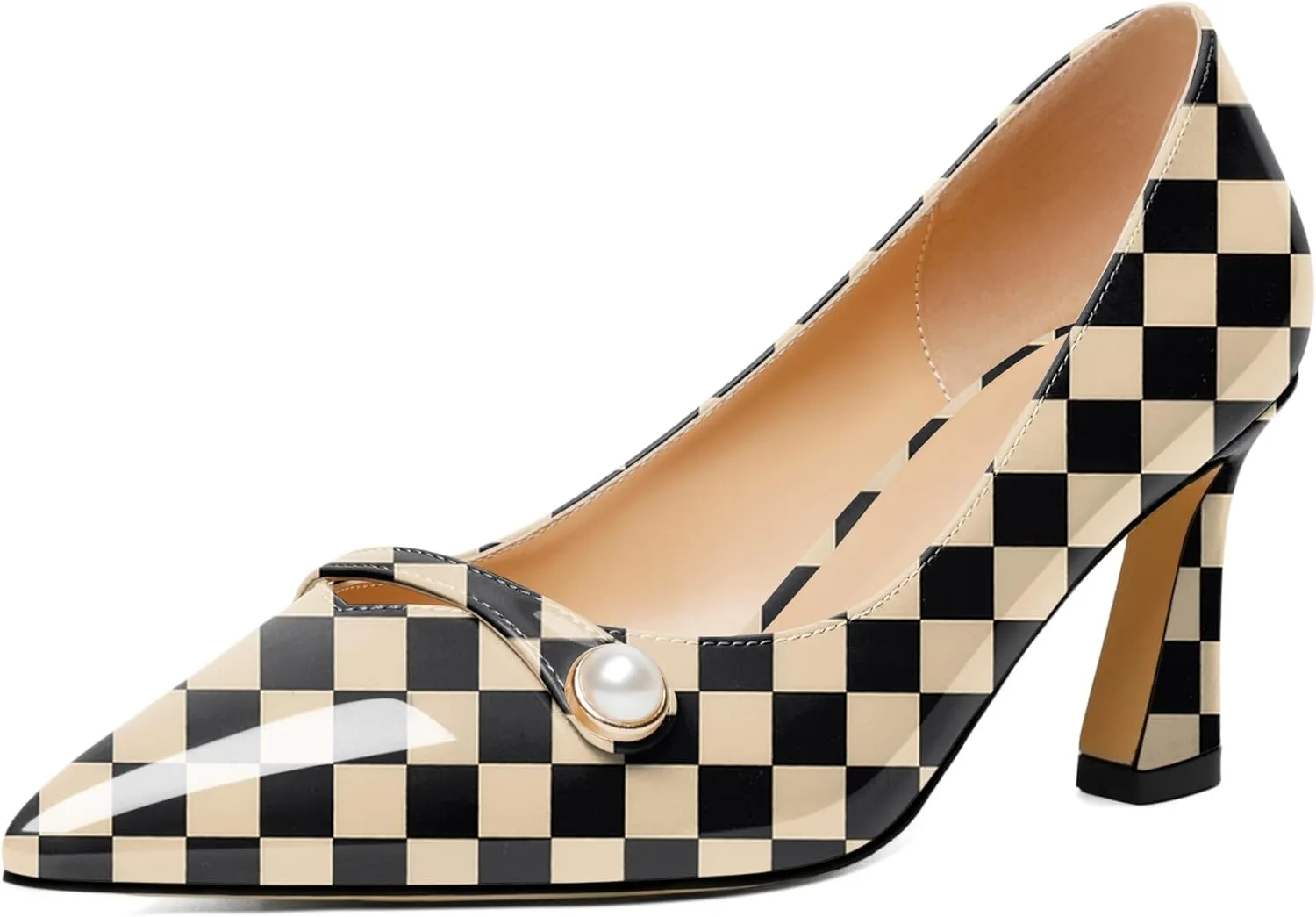 Joseywade Women's Low Heel Pumps 2.5 Inch Closed Pointed Toe Kitten Heels Slip On Business Pearl Dressy Shoes