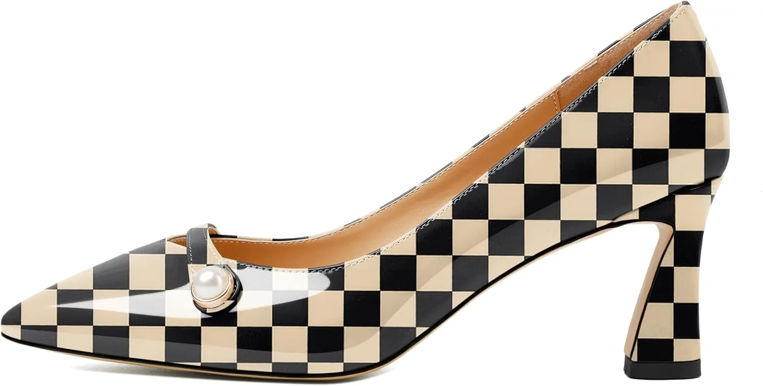 Joseywade Women's Low Heel Pumps 2.5 Inch Closed Pointed Toe Kitten Heels Slip On Business Pearl Dressy Shoes