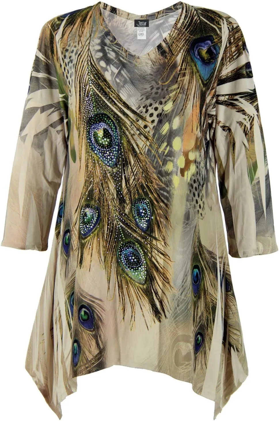 Jostar Women's Rhinestone Tunic Top - Plus Size HIT V-Neck 3/4 Sleeve Casual Printed Binding T Shirts