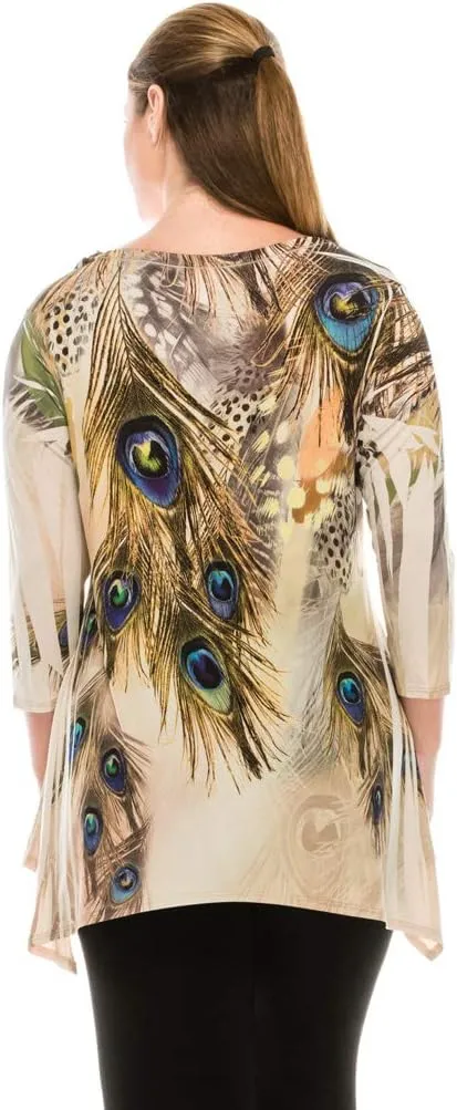 Jostar Women's Rhinestone Tunic Top - Plus Size HIT V-Neck 3/4 Sleeve Casual Printed Binding T Shirts