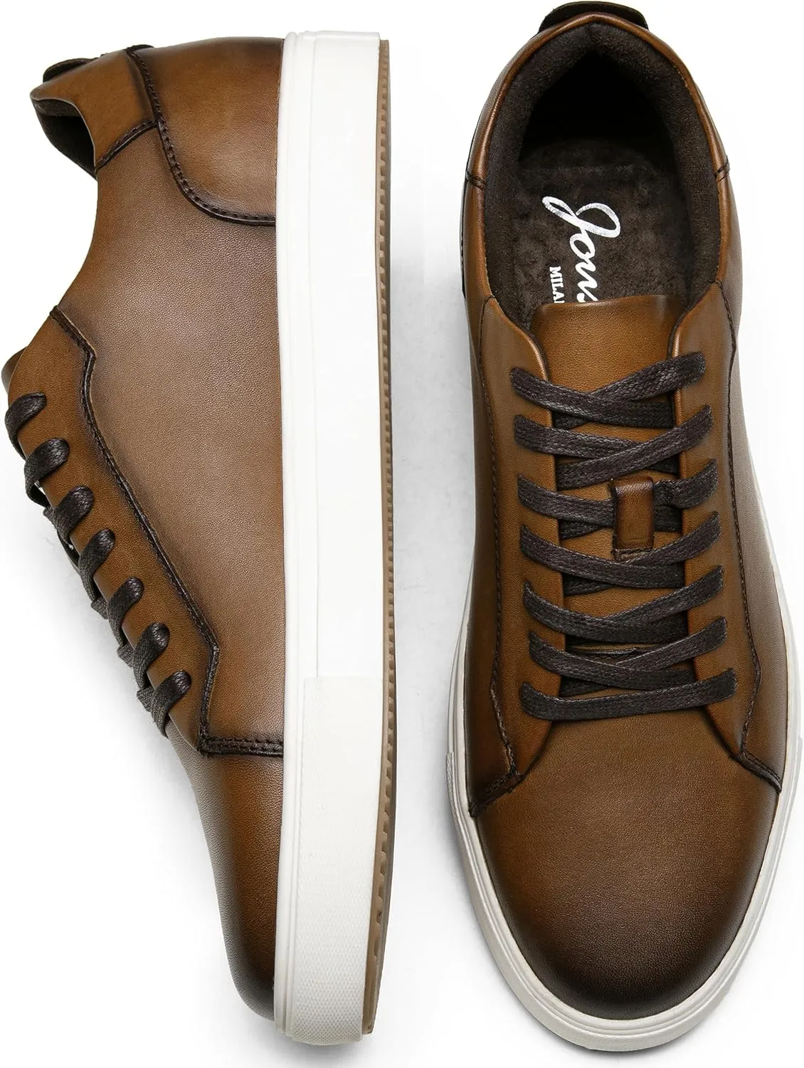 Jousen Men’s Fashion Sneakers Polished Leather Mens Dress Sneakers Stylish Retro Mens Business Casual Shoes