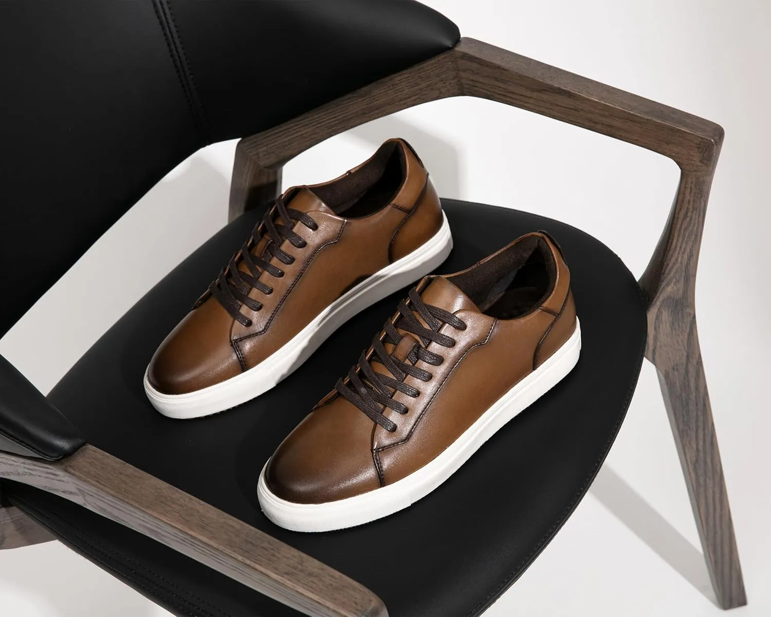 Jousen Men’s Fashion Sneakers Polished Leather Mens Dress Sneakers Stylish Retro Mens Business Casual Shoes