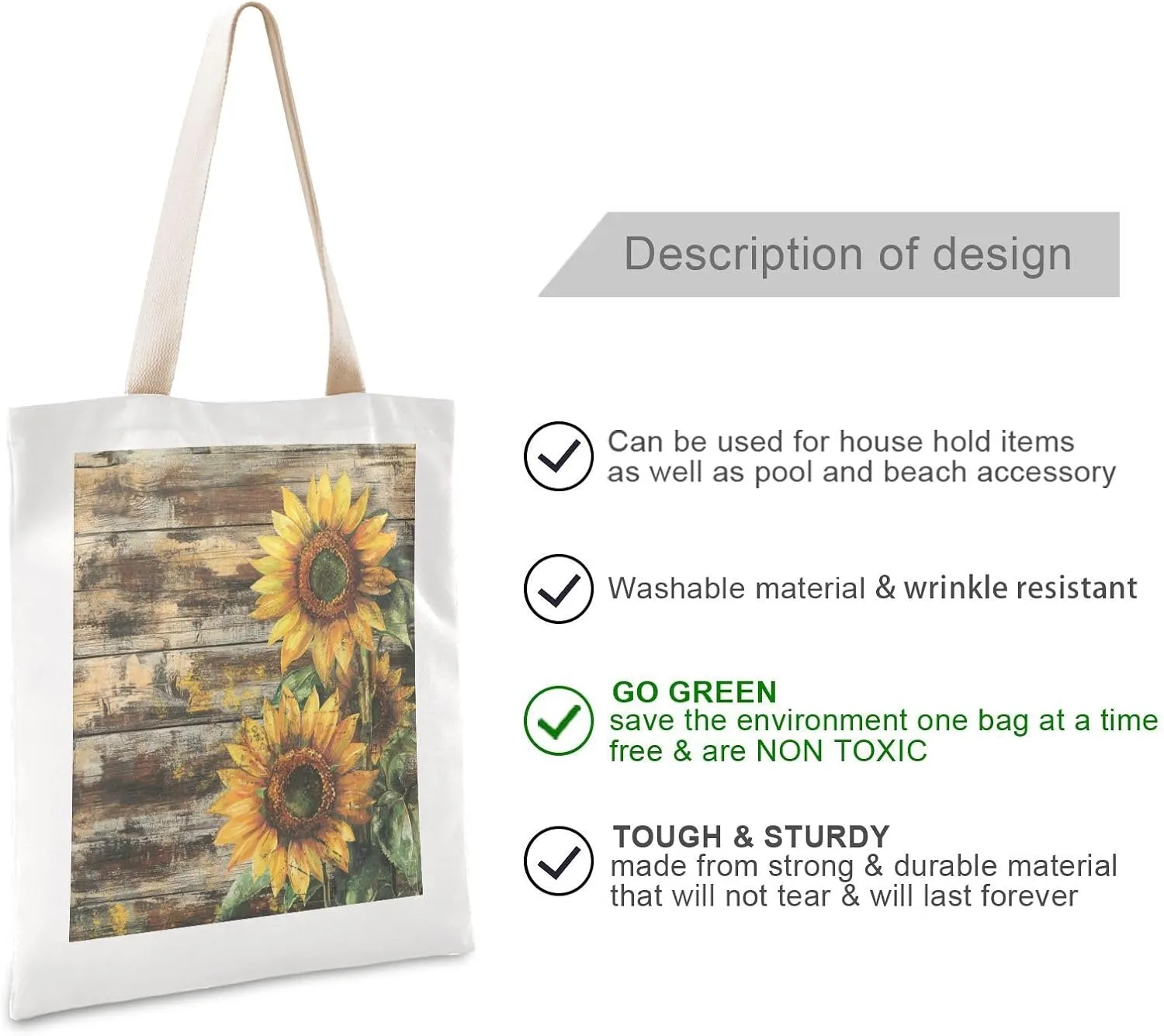 JSTEL Canvas Tote Bag for Women with Pocket,Canvas Tote Purse Shopping Bag