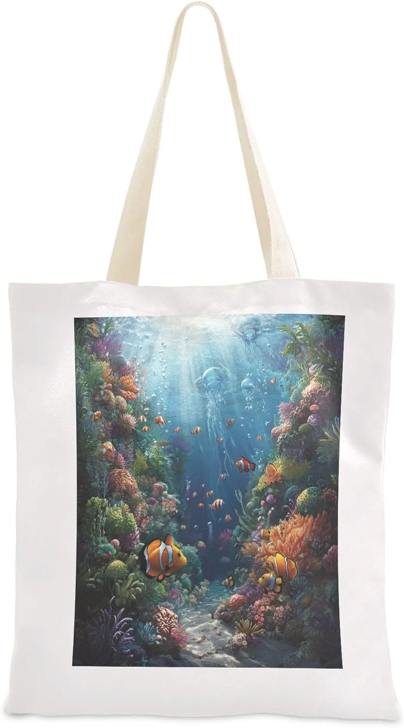JSTEL Canvas Tote Bag for Women with Pocket,Canvas Tote Purse Shopping Bag