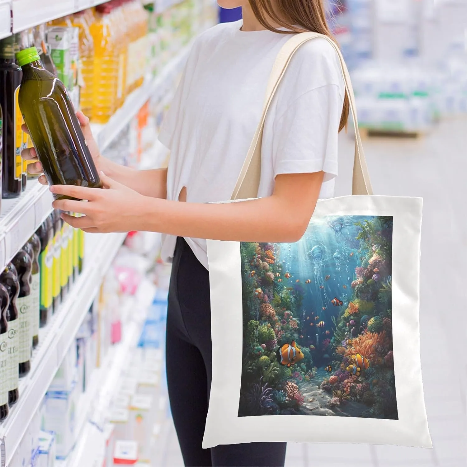 JSTEL Canvas Tote Bag for Women with Pocket,Canvas Tote Purse Shopping Bag