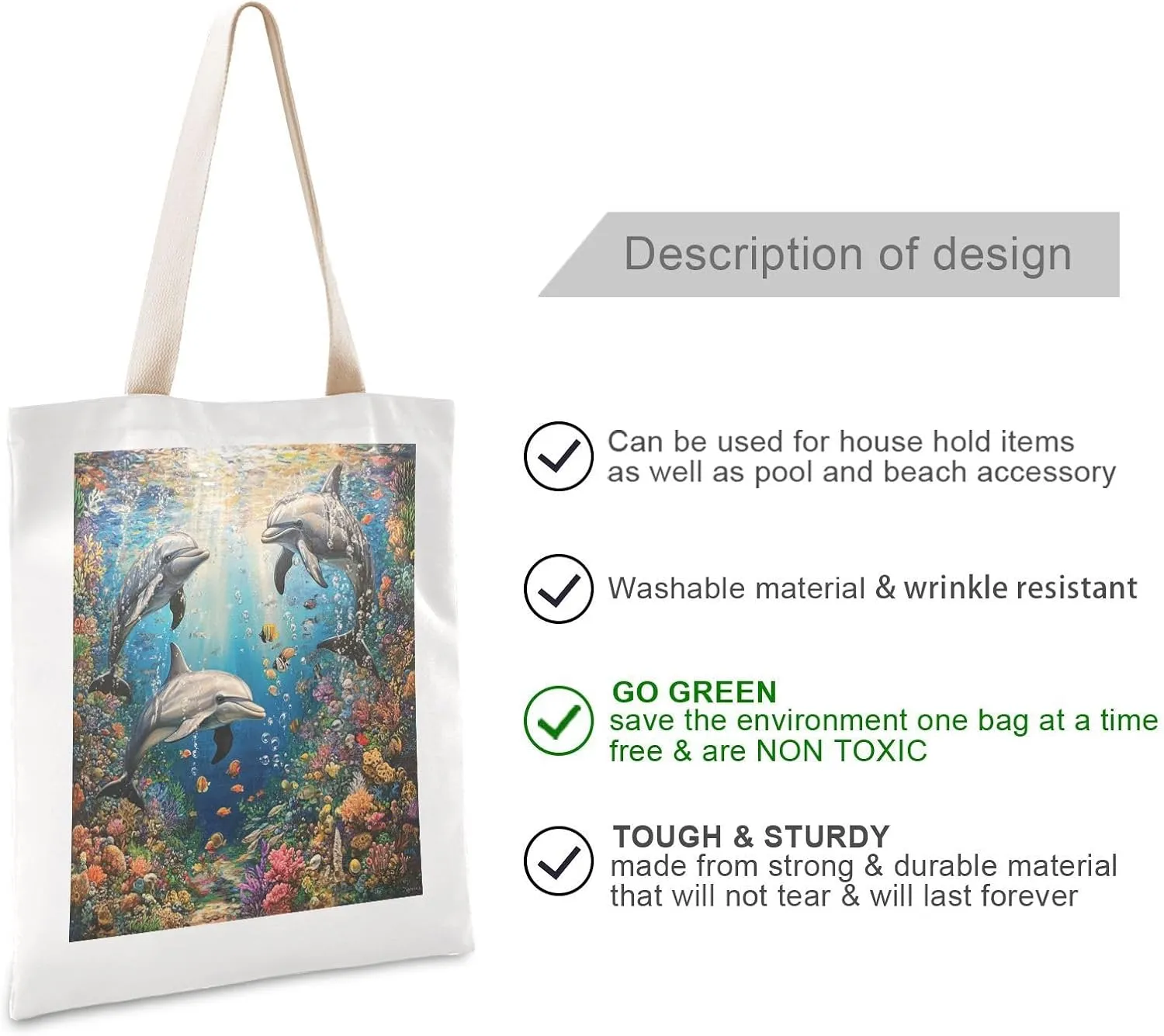 JSTEL Canvas Tote Bag for Women with Pocket,Canvas Tote Purse Shopping Bag