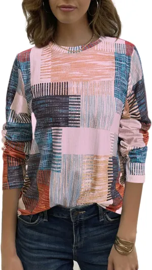 JUSTFASHIONNOW Womens Long Sleeve Tops Casual Shirts for Women Summer Flower Printed T Shirt Crewneck Floral Tee