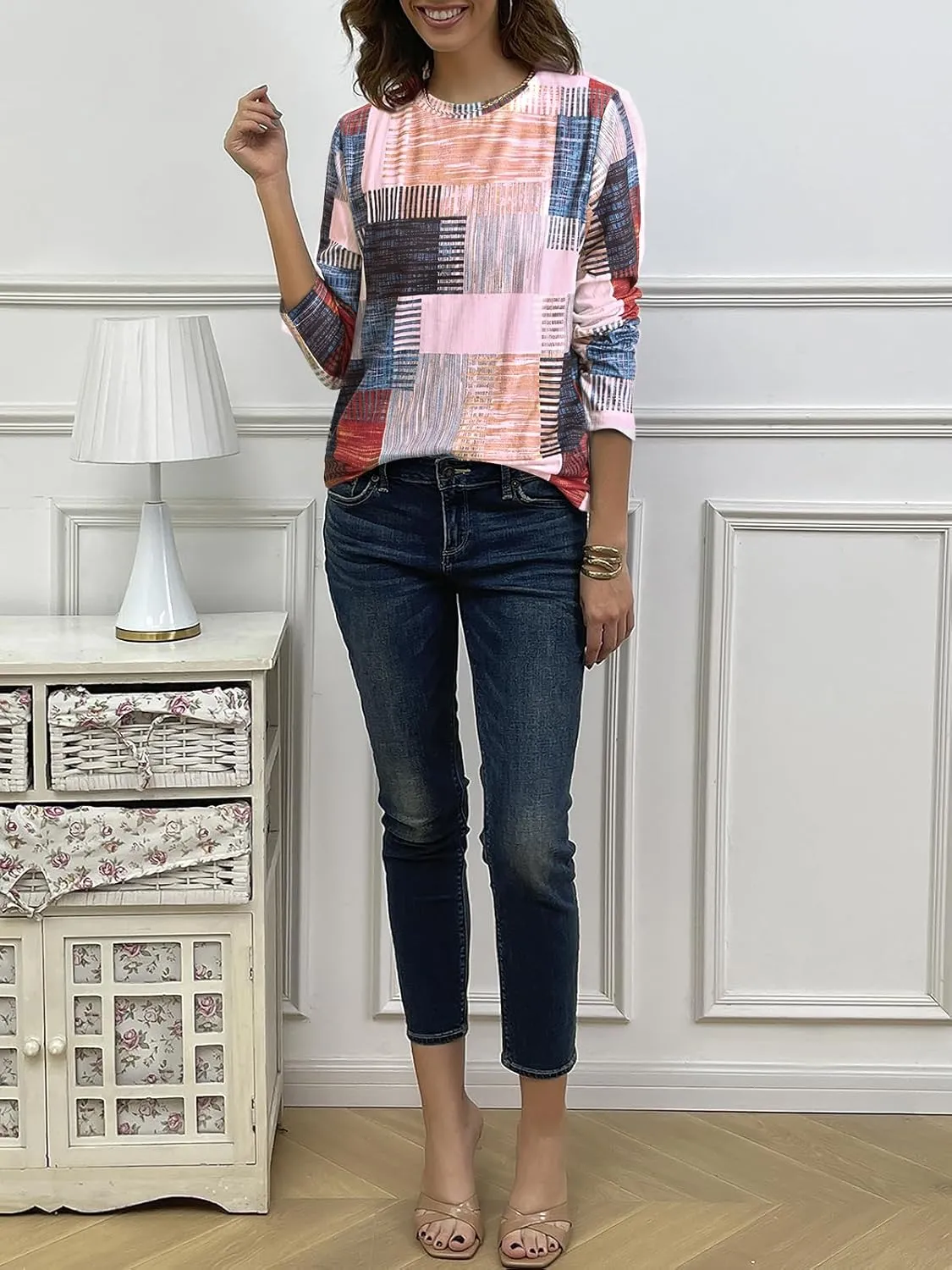 JUSTFASHIONNOW Womens Long Sleeve Tops Casual Shirts for Women Summer Flower Printed T Shirt Crewneck Floral Tee