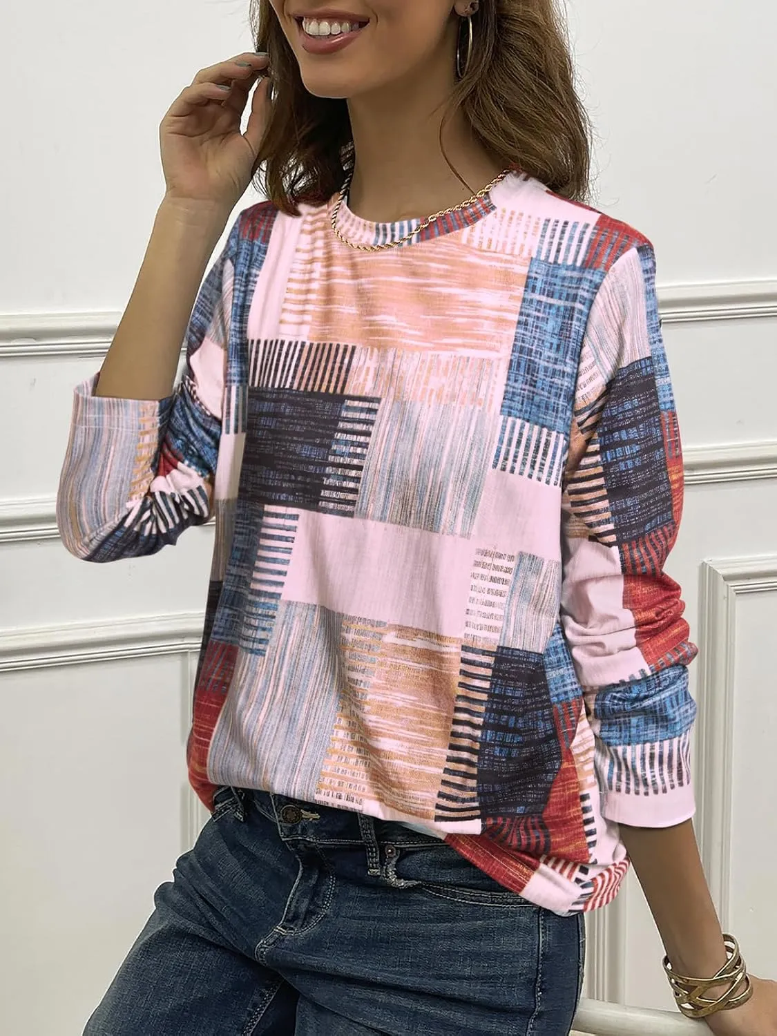 JUSTFASHIONNOW Womens Long Sleeve Tops Casual Shirts for Women Summer Flower Printed T Shirt Crewneck Floral Tee