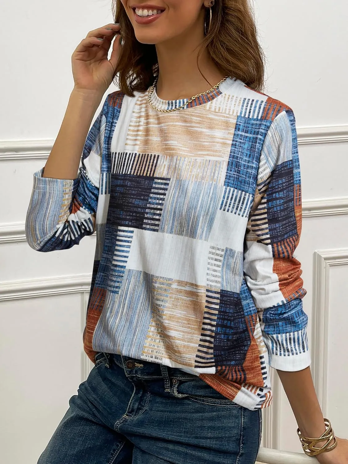 JUSTFASHIONNOW Womens Long Sleeve Tops Casual Shirts for Women Summer Flower Printed T Shirt Crewneck Floral Tee