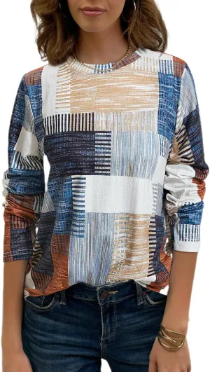 JUSTFASHIONNOW Womens Long Sleeve Tops Casual Shirts for Women Summer Flower Printed T Shirt Crewneck Floral Tee