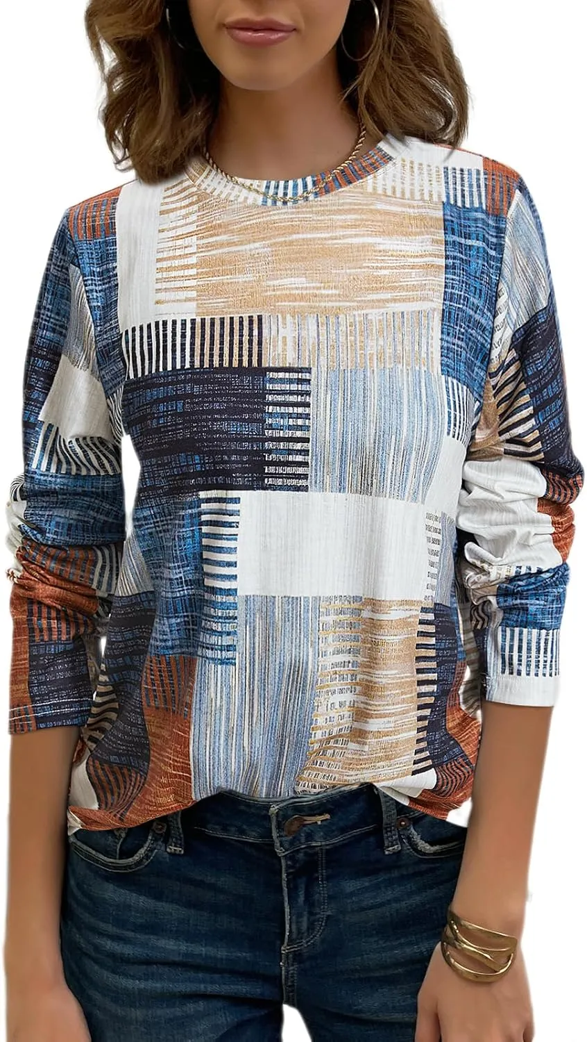 JUSTFASHIONNOW Womens Long Sleeve Tops Casual Shirts for Women Summer Flower Printed T Shirt Crewneck Floral Tee