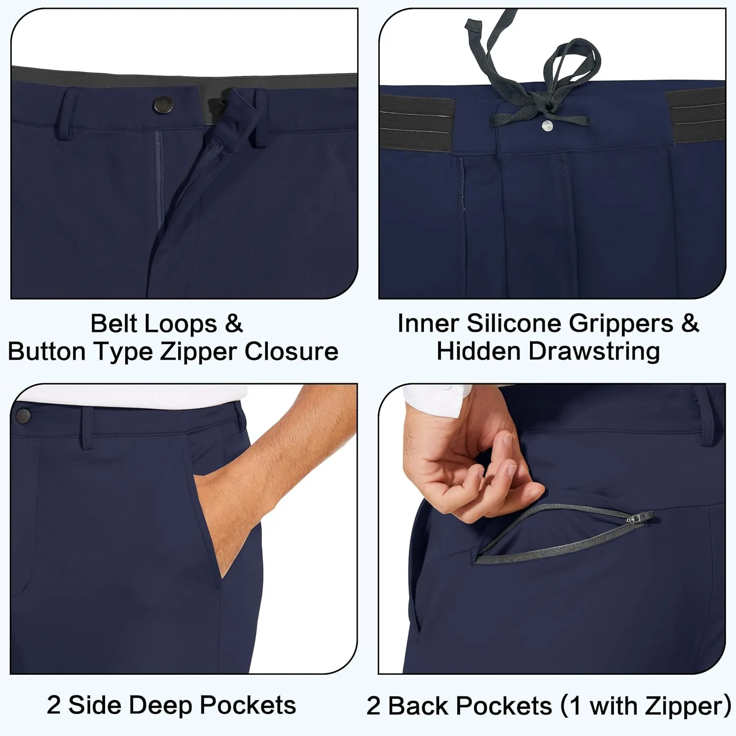 JWM Men's Stretch Golf Joggers Pants with Belt Loops - 29" 34" Slim Fit Tapered Casual Business Travel Dress Work Sweatpants