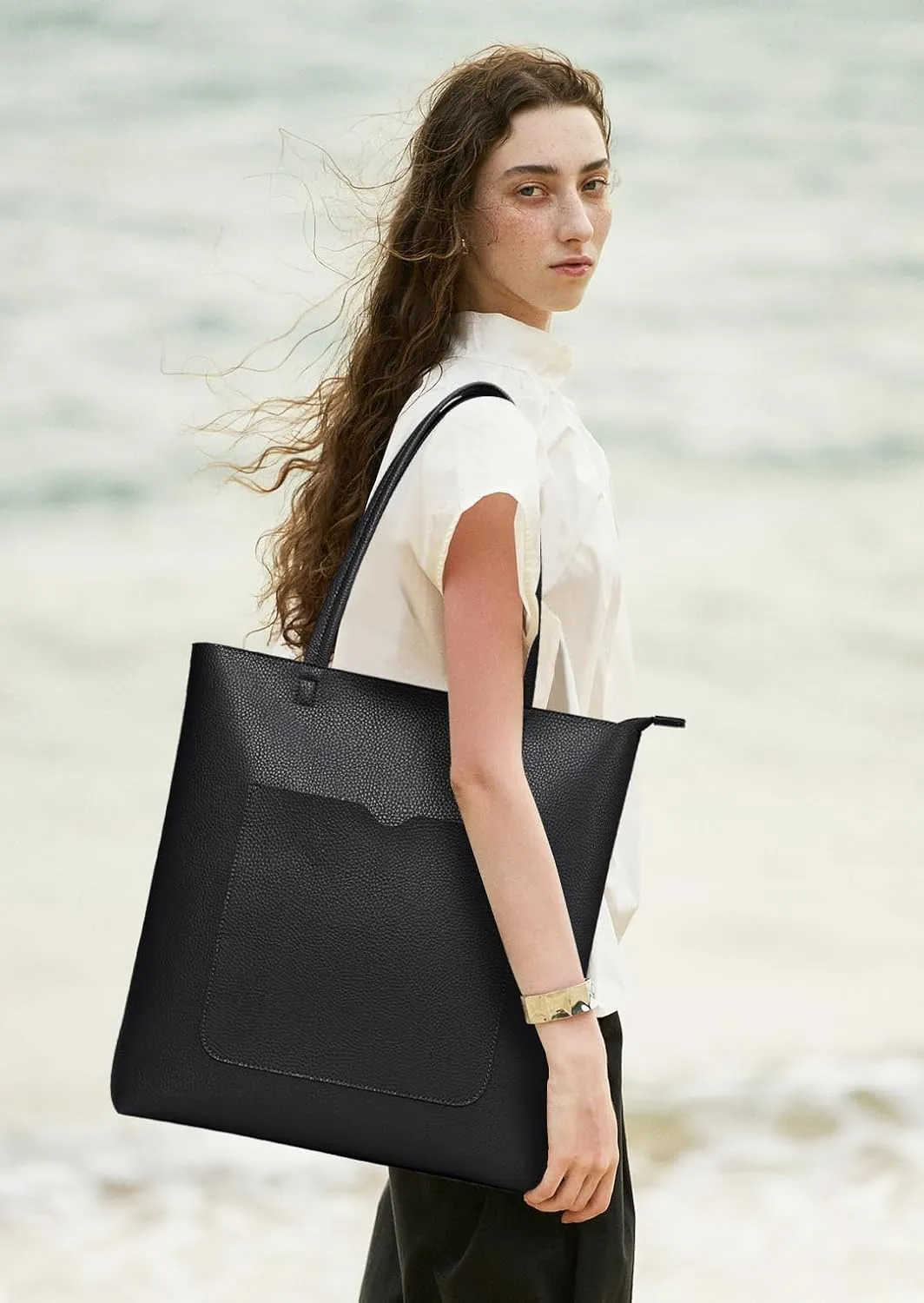 KALIDI Tote Bag Women Shoulder Bag Soft Vegan Leather Purse with Zipper Large Casual Handbags for 17'' Laptop Work Travel