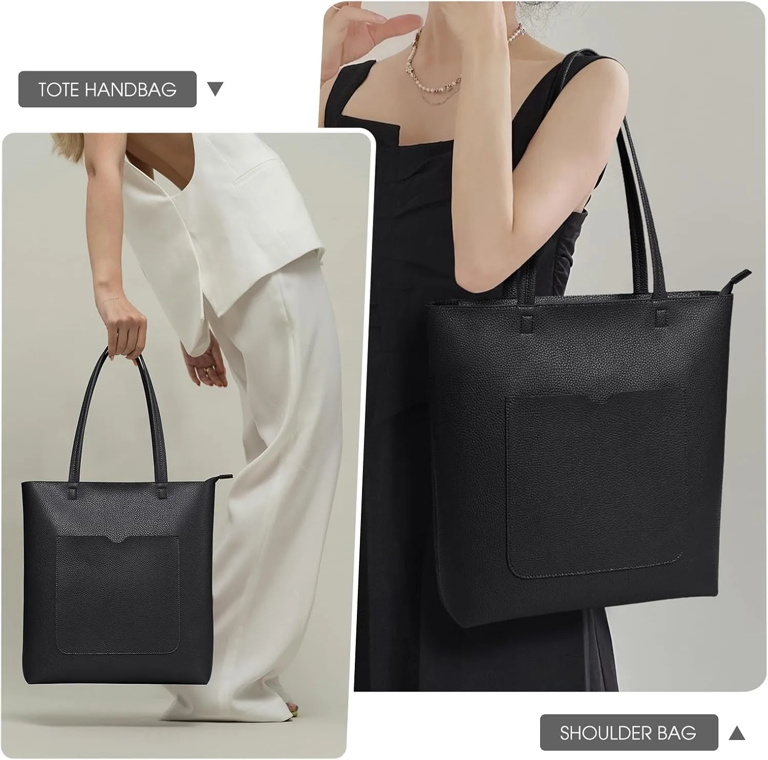 KALIDI Tote Bag Women Shoulder Bag Soft Vegan Leather Purse with Zipper Large Casual Handbags for 17'' Laptop Work Travel