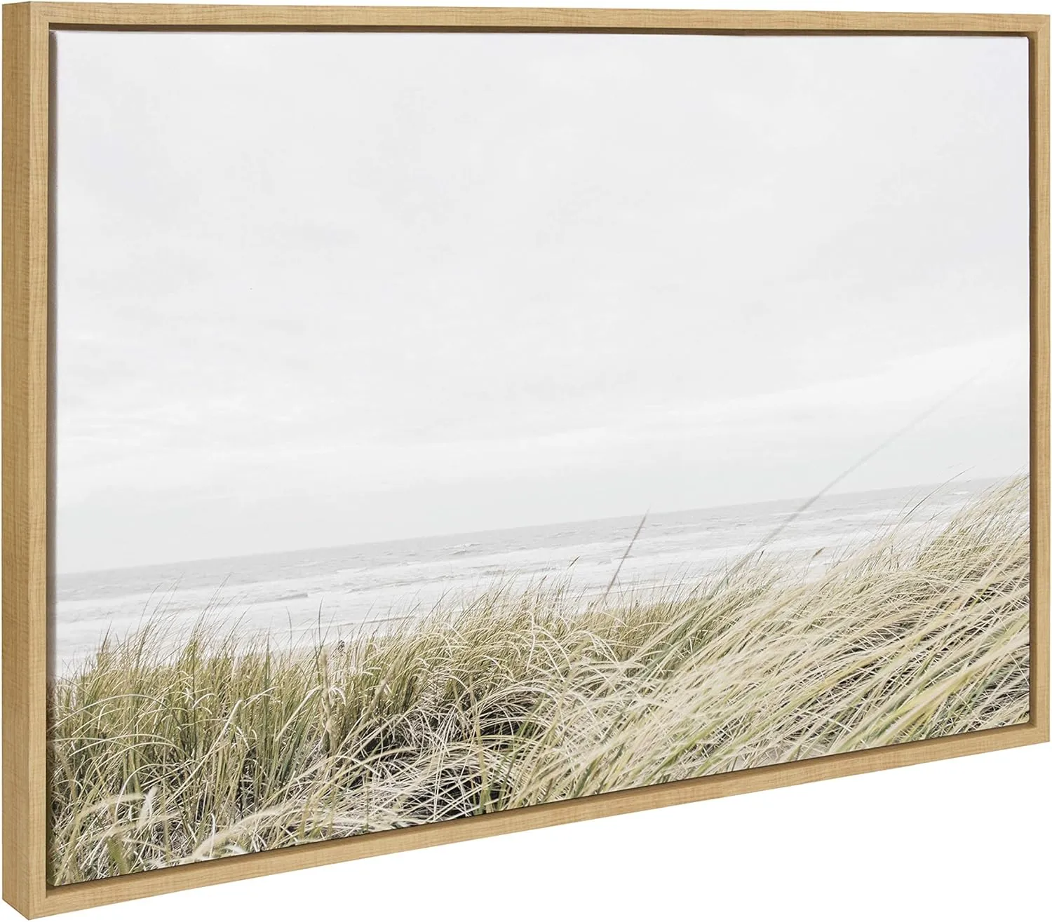 Kate and Laurel Sylvie East Beach Framed Canvas Wall Art by Amy Peterson, 23x33 Natural, Chic Coastal Art for Wall