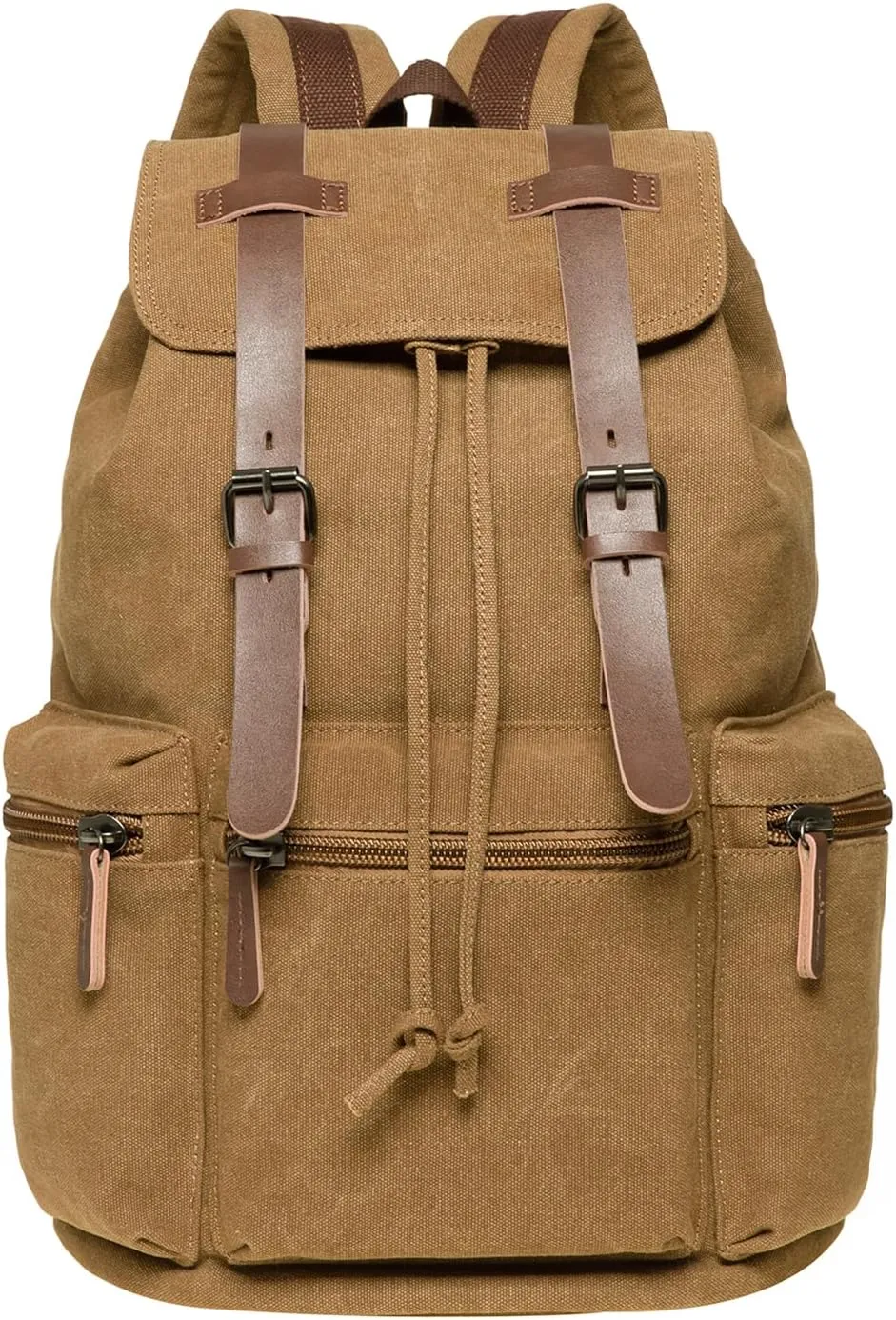 KAUKKO Vintage Canvas Backpack-Large Capacity, Multi-Functional Durable Outdoor Rucksack 04-BROWN, 21.4L