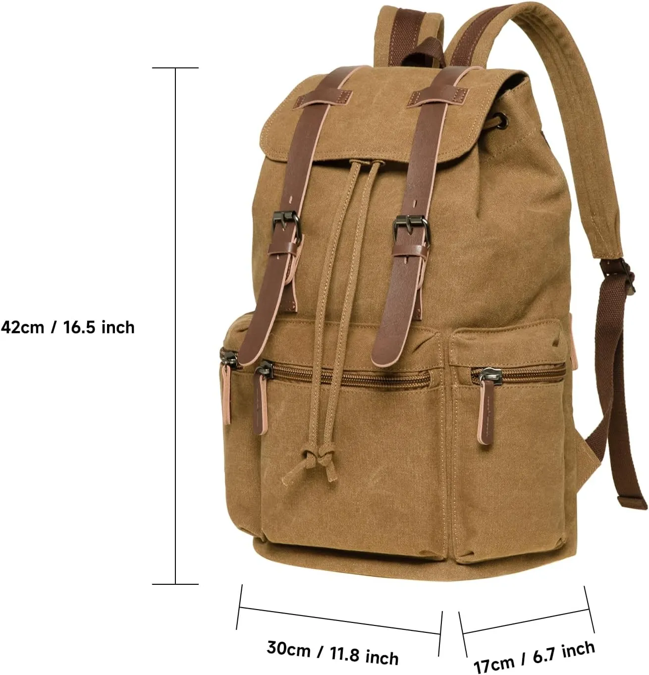 KAUKKO Vintage Canvas Backpack-Large Capacity, Multi-Functional Durable Outdoor Rucksack 04-BROWN, 21.4L