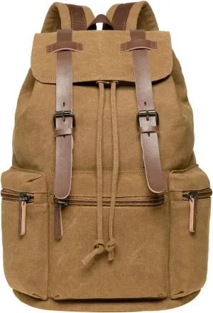 KAUKKO Vintage Canvas Backpack-Large Capacity, Multi-Functional Durable Outdoor Rucksack 04-BROWN, 21.4L