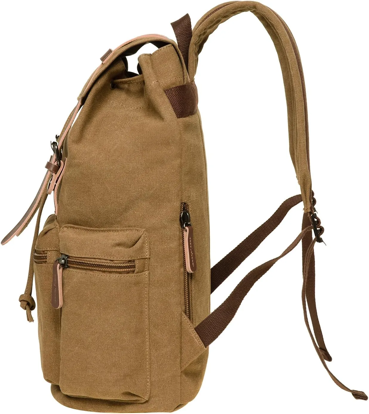 KAUKKO Vintage Canvas Backpack-Large Capacity, Multi-Functional Durable Outdoor Rucksack 04-BROWN, 21.4L