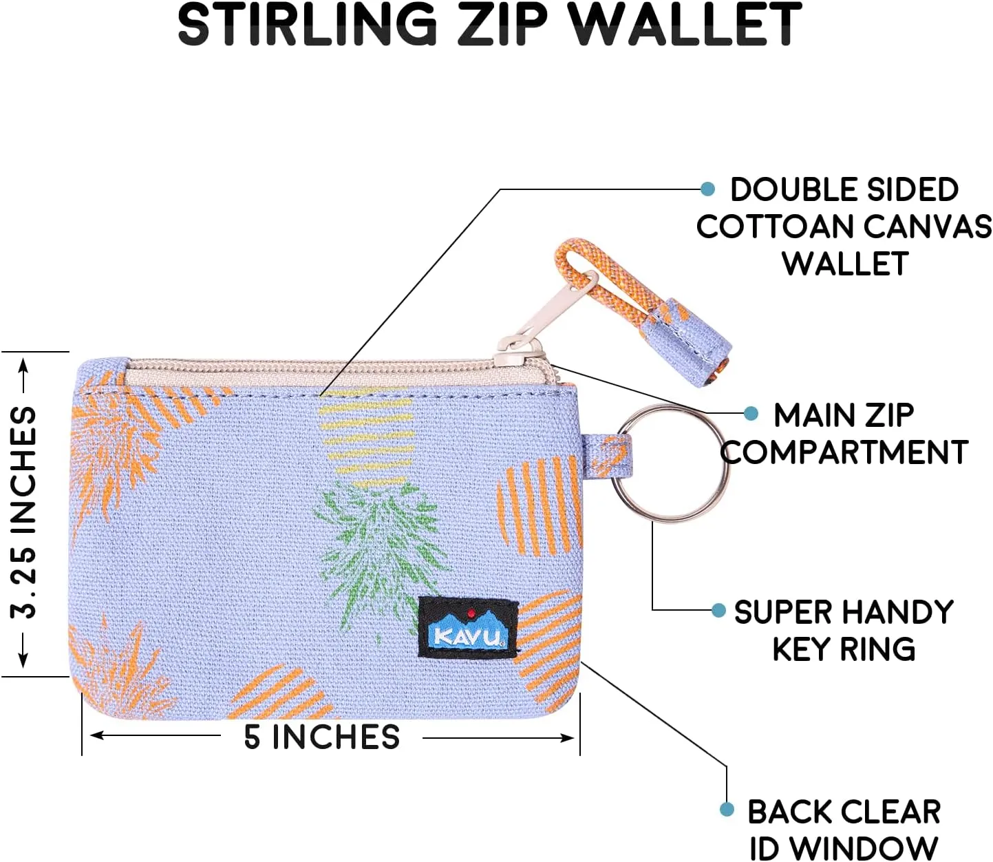 KAVU Stirling Double Sided Slim Cotton Canvas Zip Wallet