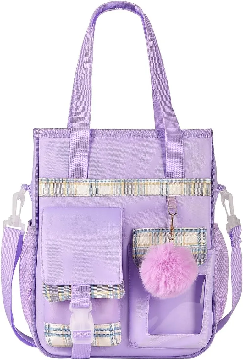 KEBEIXUAN Girls School Tote Bag Casual Cute Crossbody Shoulder Handbags for Teen Girls Kids School Travel(Pruple)