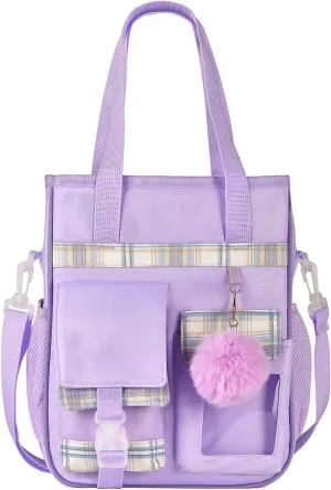 KEBEIXUAN Girls School Tote Bag Casual Cute Crossbody Shoulder Handbags for Teen Girls Kids School Travel(Pruple)