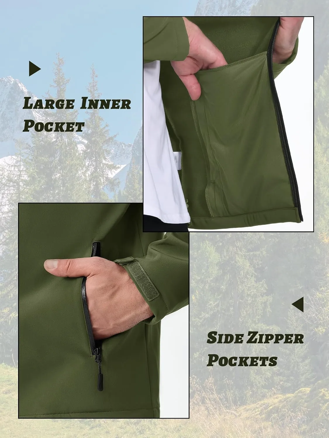 KEFITEVD Men's Tactical Jacket Fleece Lined Softshell Jackets Waterproof Stand Collar Jacket Outdoor Hunting Coat