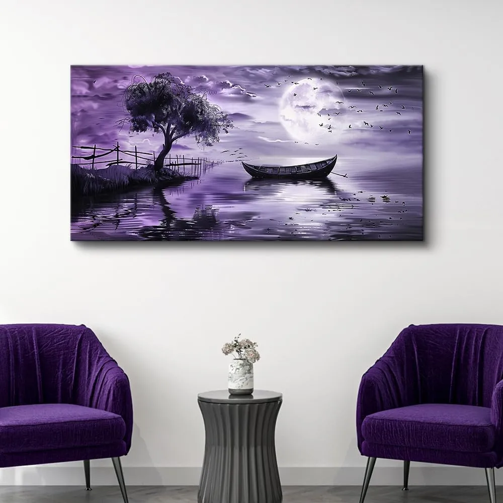 KELIYUAN Large Canvas Wall Art For Living Room Framed Wall Decor For Office Bedroom Decoration Landscape Pictures Purple Lake View Wall Painting Artwork Hotel Room Ready To Hang Home Decor 30x60 In