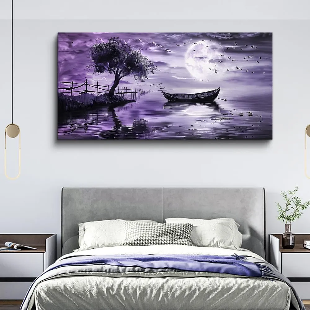 KELIYUAN Large Canvas Wall Art For Living Room Framed Wall Decor For Office Bedroom Decoration Landscape Pictures Purple Lake View Wall Painting Artwork Hotel Room Ready To Hang Home Decor 30x60 In