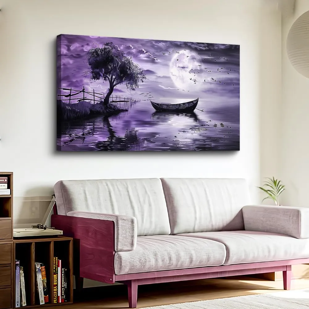 KELIYUAN Large Canvas Wall Art For Living Room Framed Wall Decor For Office Bedroom Decoration Landscape Pictures Purple Lake View Wall Painting Artwork Hotel Room Ready To Hang Home Decor 30x60 In