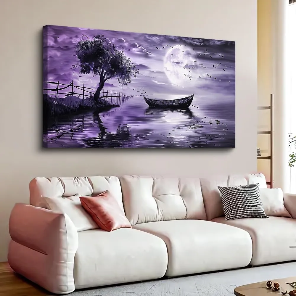 KELIYUAN Large Canvas Wall Art For Living Room Framed Wall Decor For Office Bedroom Decoration Landscape Pictures Purple Lake View Wall Painting Artwork Hotel Room Ready To Hang Home Decor 30x60 In