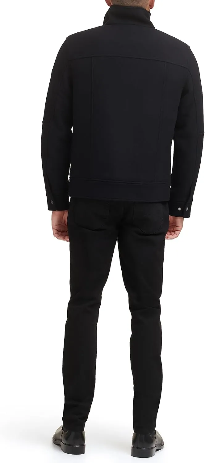 Kenneth Cole Men's Chest Patch Pockets Wool Faux Sherpa Lined Collar Trucker Coat