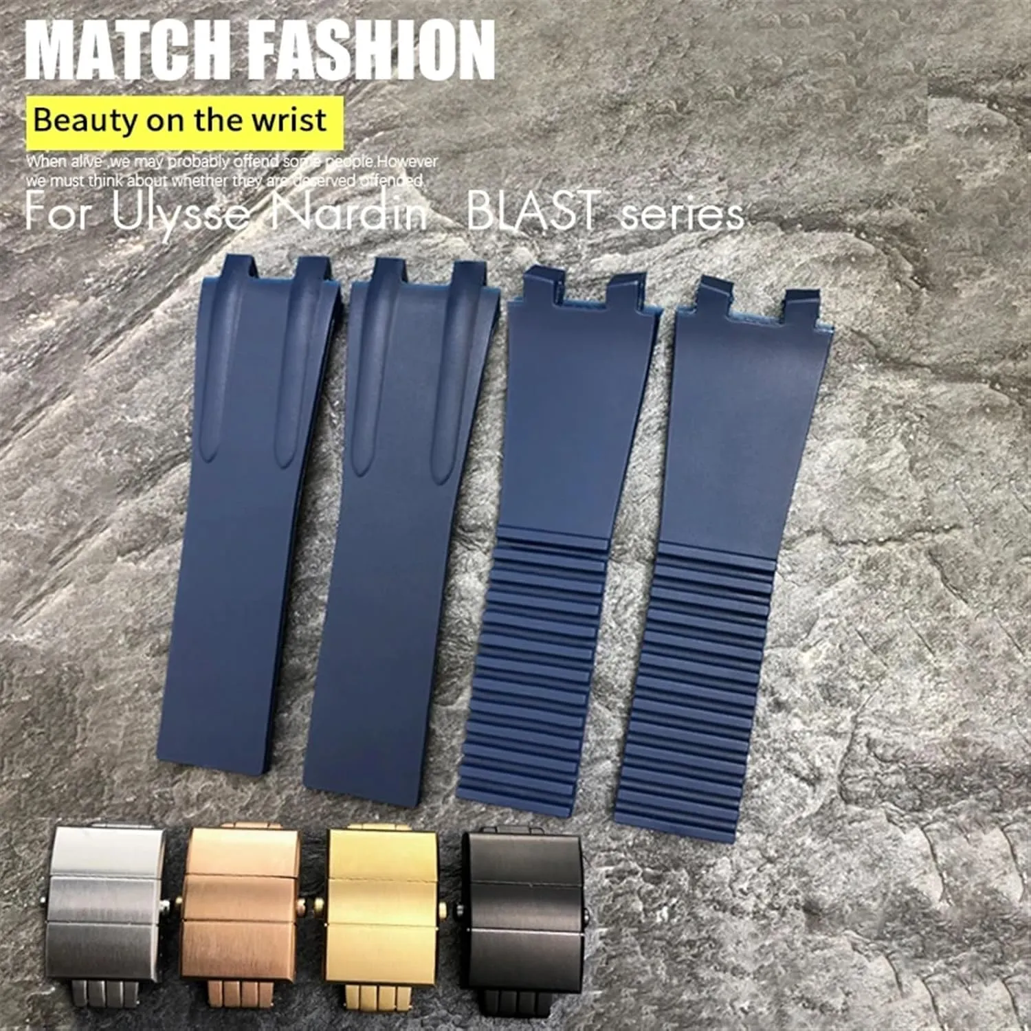KLVN Convex Silicone Rubber Watch Strap 26mm Fit for Athens Ulysse Nardin Watchband Folding Buckle Men Sports Waterproof Bracelets