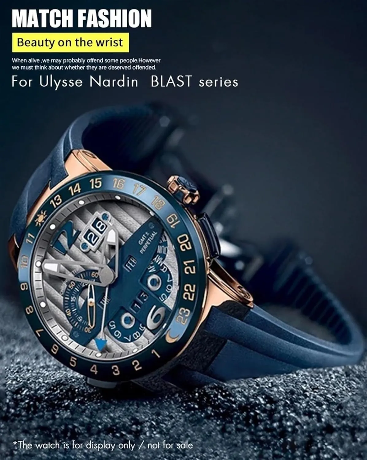 KLVN Convex Silicone Rubber Watch Strap 26mm Fit for Athens Ulysse Nardin Watchband Folding Buckle Men Sports Waterproof Bracelets