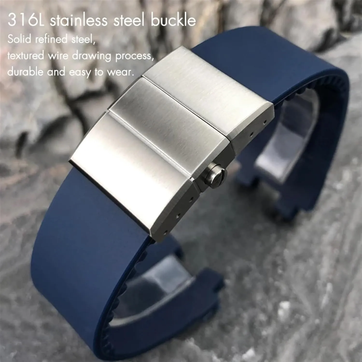 KLVN Convex Silicone Rubber Watch Strap 26mm Fit for Athens Ulysse Nardin Watchband Folding Buckle Men Sports Waterproof Bracelets